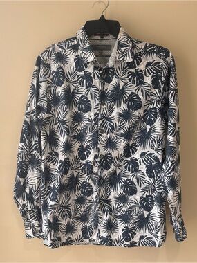 Ted Baker Men’s Modern Fit Shirt - Gray and White with Navy Accents